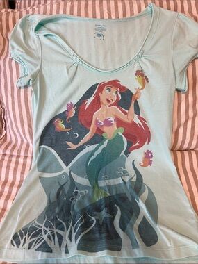 Disney Ariel Graphic Tee - Light Aqua with Red, Green, Purple Accents